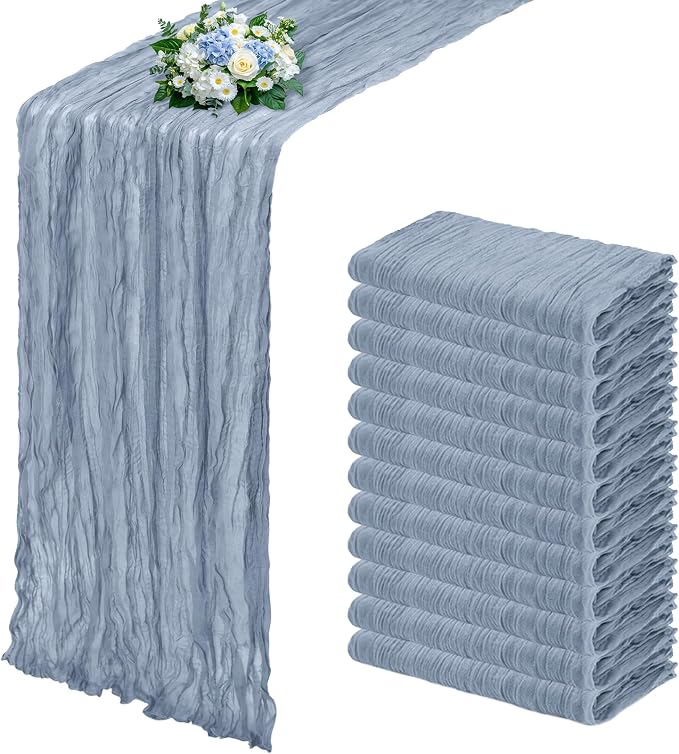 12 Pack Dusty Blue Cheesecloth Table Runner 17x108 Inch Semi Sheer Boho Gauze by Unknown