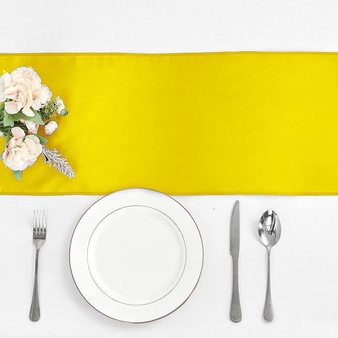 4-Pack Yellow Satin Table Runner 12 x 108 Inch Long Bright and Smooth Silk - Image 2