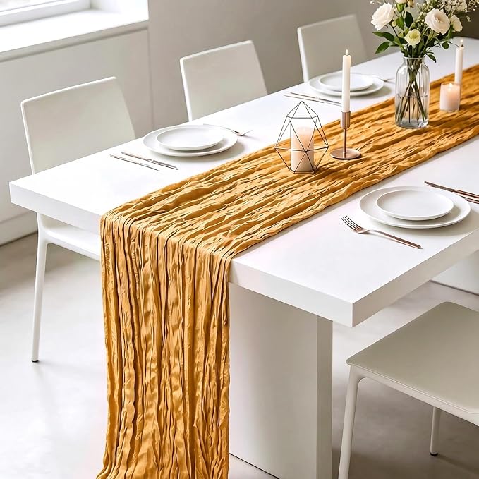 3 Pack Gold Cheesecloth Table Runner 21 x 120 Inch Boho Gauze Sheer Table - Image 4