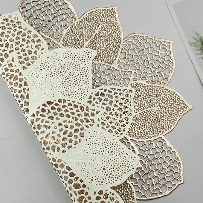 Gold Round Placemats for Dining Table Set of 6 Pressed Vinyl Metallic | 18in - Image 6