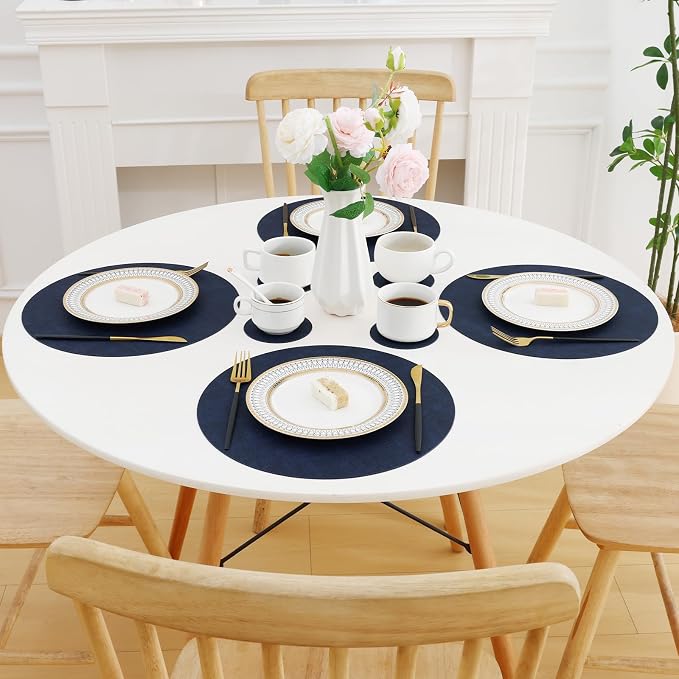 Homaxy Round Faux Leather Placemats and Coasters, Wipeable Place Mats, - Image 9