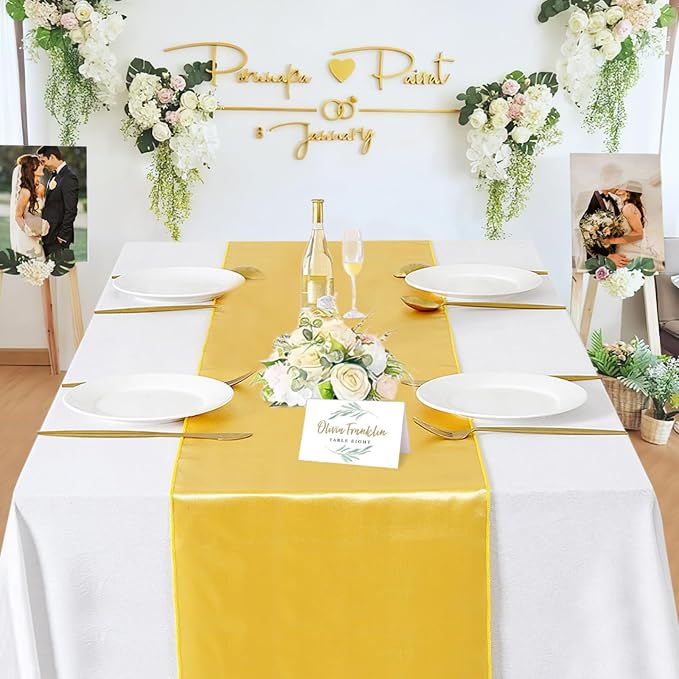 Gold Satin Table Runners 10 Pack 12x108 inch Silk Smooth Fabric | Bright Satin - Image 2
