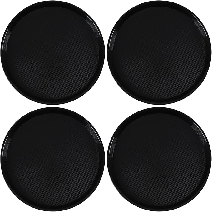 4 Pack 13.58 Inch Round Non-Slip Tray, Restaurant Serving Tray | Black - Image 7