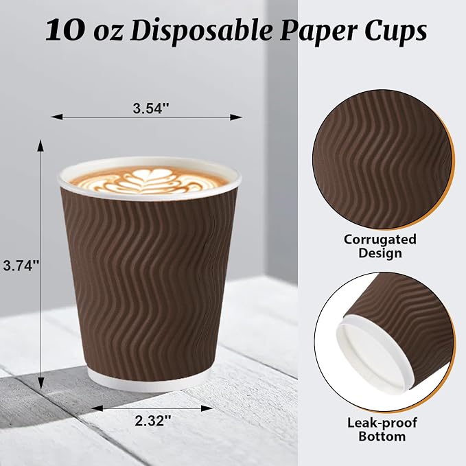 Clawsoff 120 Pack 10 oz Insulated Disposable Paper Coffee Cups Brown | Thick - Image 2