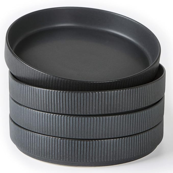famiware Star 8.25" Pasta Bowls Set of 4, Bowl Plates, Matte Dark Charcoal | by Famiware