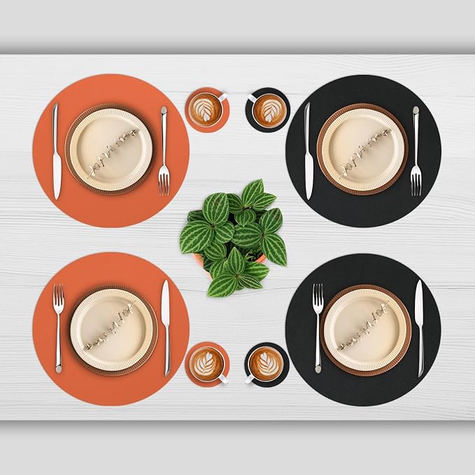 Myir JUN 15 Inches Round Placemats Set of 4 Faux Leather Place Mats | - Image 2