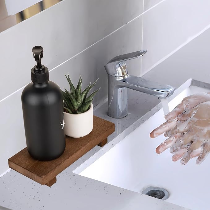 Wood Bathroom Tray Farmhouse Decor Kitchen Soap Holder, 8.7" x 3.6" Walnut | - Image 5