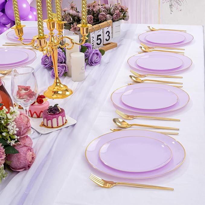 PULOTE 100PCS Purple Plastic Plates Disposable - Image 4