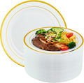 Vplus 100 Pack 10 in Gold Rimmed White Disposable Plastic Plates by Vplus