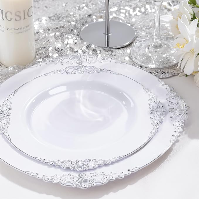 Nervure 100Pcs 7.5'' Silver Plastic Plates, Disposable Plates - Image 2