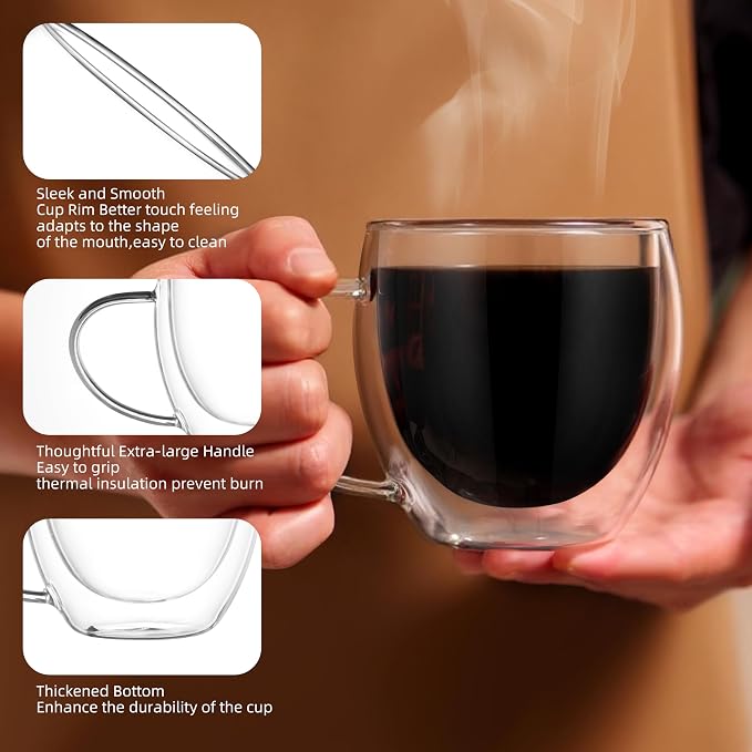CNGLASS 12oz Double Walled Glass Coffee Mugs, Insulated Glass Mugs - Image 7