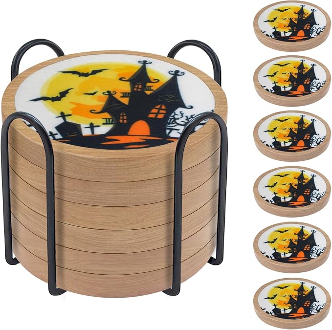 Halloween Coasters Set of 6, Unique Coaster, Minacun Absorbent Coasters by Unknown