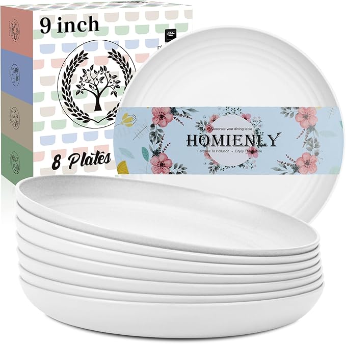 Wheat Straw Plates Set of 8 Unbreakable Microwave and Dishwasher Safe Plates by HOMIENLY