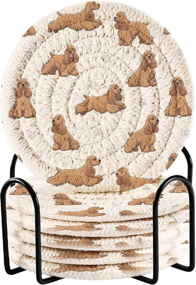American Cocker Dogs White Print Coasters by Unknown