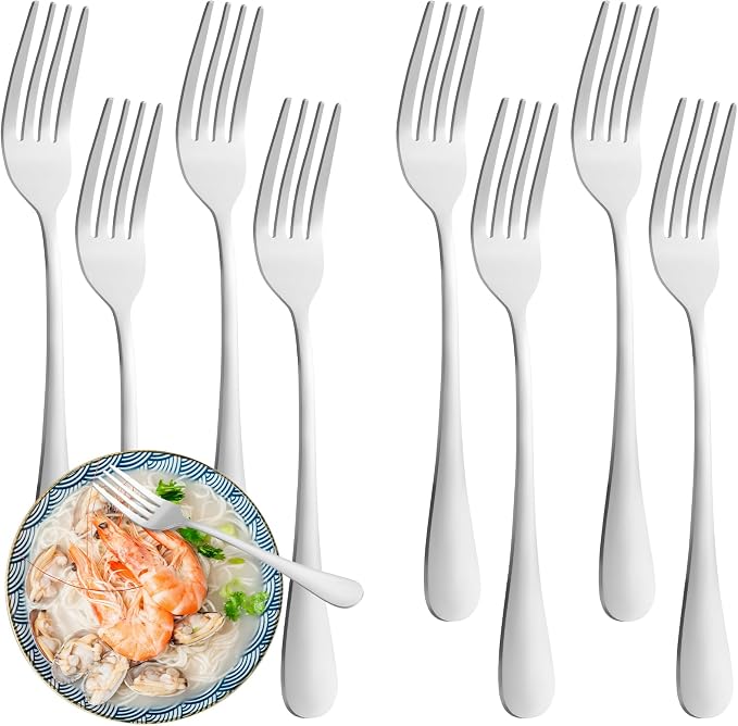 8 Piece Dinner Forks Set, Food-Grade Stainless Steel Forks Silverware, Cutlery by WISKEMA