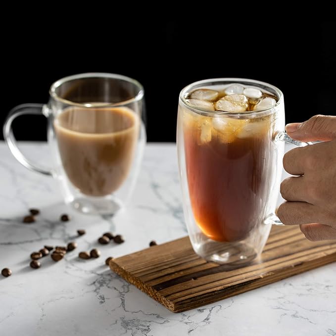 MEWAY 16oz/4 pack Coffee Mugs, Thickened Clear Glass Double Wall Cup - Image 5