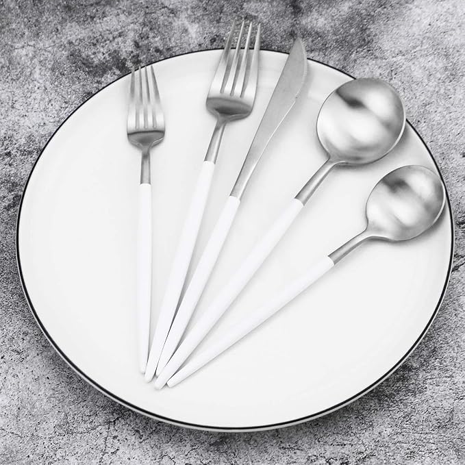 5-Piece Matte Silver Stainless Steel Satin Finish Flatware Set - Image 4