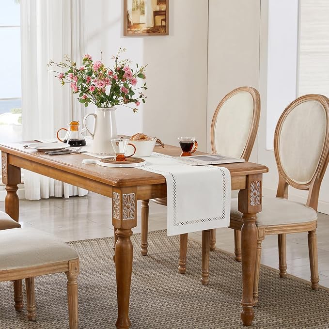 Rustic Burlap Table Runner, Off White Table Runners 90 inches Long | Double - Image 5