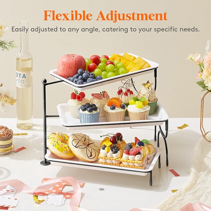 Lifewit 3 Tier Serving Tray, 30 x 17 cm/12 x 6.5" White Plastic Tiered Food - Image 5