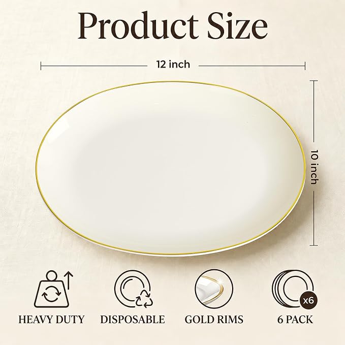 6Pcs Ivory and Gold Plastic Platters - Image 9