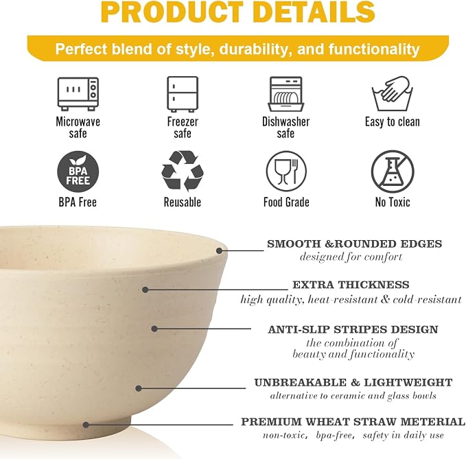 Wheat Straw Mini Bowls Set of 6, Unbreakable 10 OZ Dessert Bowls - Image 4