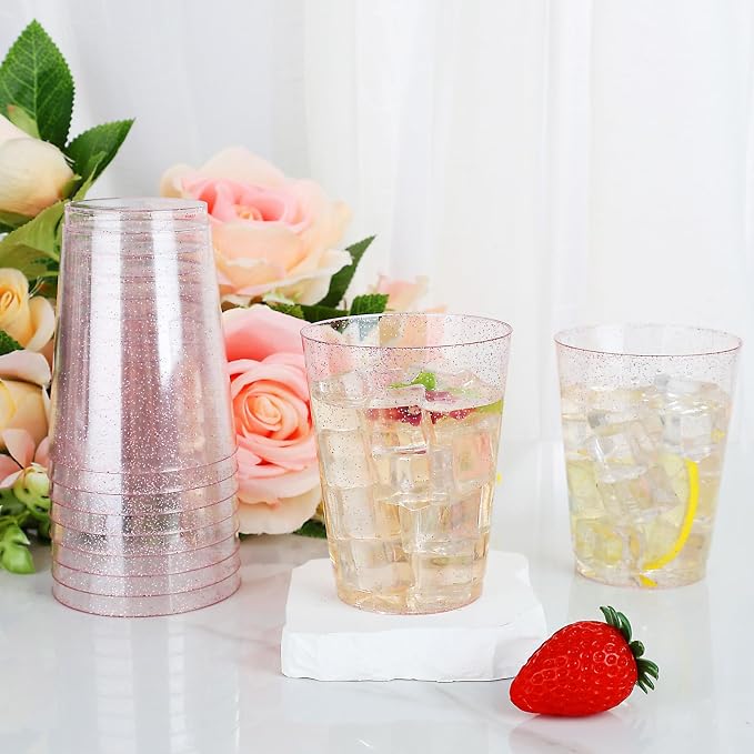 DaYammi 100 Pack 10oz Pink Plastic Cups, Premium Disposable Rose Gold Glitter - Image 5
