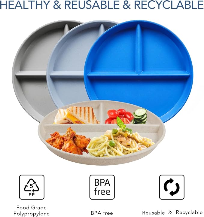 9 Inch 4PCS Unbreakable Portion Control Plates, Divided Plates - Image 4