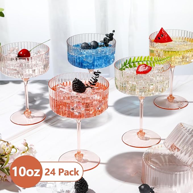 Jingmore 24 Pcs Ribbed Martini Glasses 10 oz Disposable Plastic Vintage Ribbed - Image 3