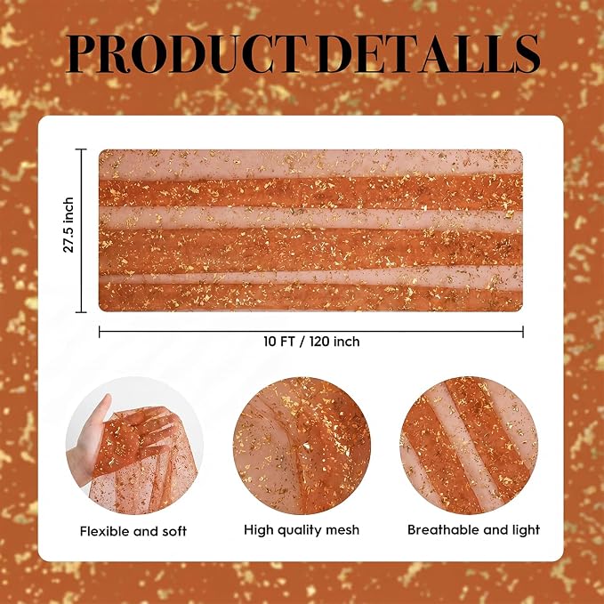 Artoid Mode 6PCS Caramel Gauze Gold Table Runner 120 Inch 10FT, Glitter - Image 5