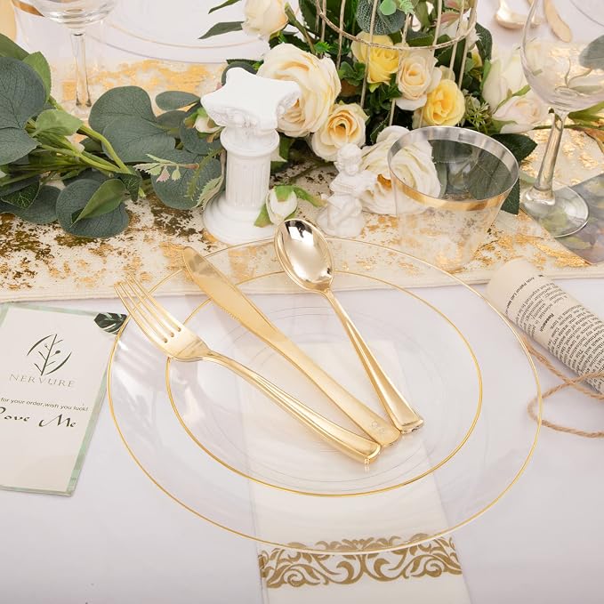 Nervure 100PCS Clear and Gold Plastic Plates - Image 4
