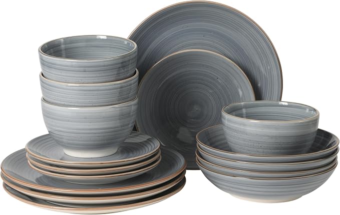 Gibson Home Stonebury 16 Piece Plates and Bowls Blue Dishes by GibsonHomewares