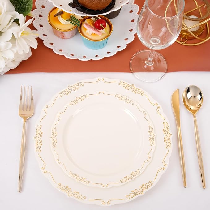 U-QE 100 PCS Ivory Plastic Plates - Image 4