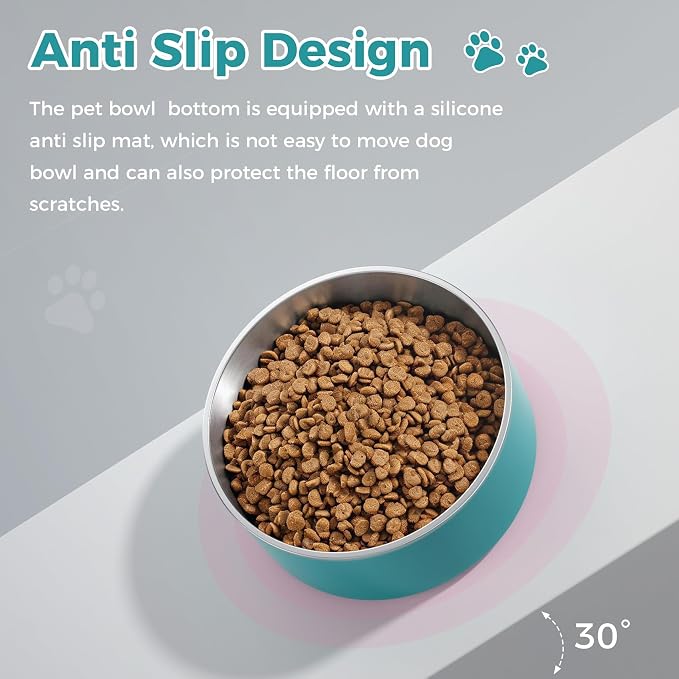 WENBOKMIN Dog Bowl, Stainless Steel Food and Water Bowl, Lake Blue | Non Slip - Image 6