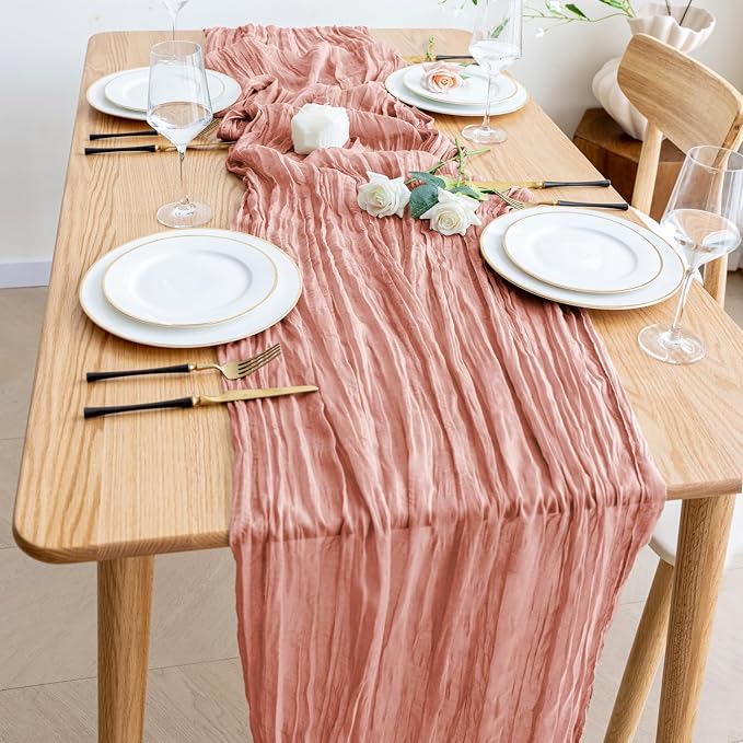 Cheesecloth Table Runner Dark Rose 10FT Boho Gauze Runner - Image 6