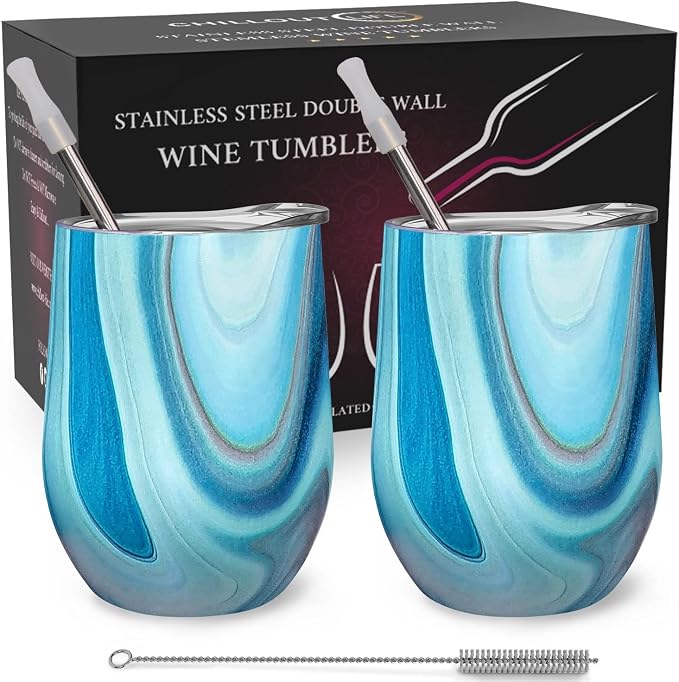 CHILLOUT LIFE 12 oz Stainless Steel Wine Tumblers 2 Pack by CHILLOUTLIFE