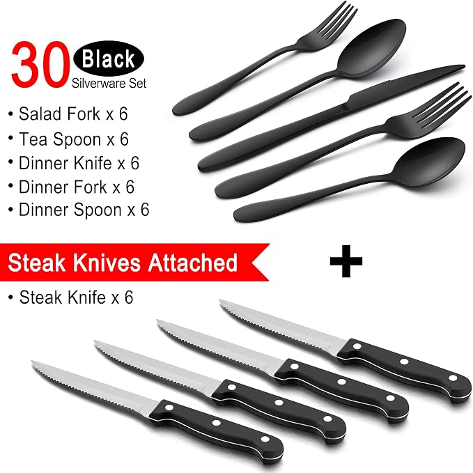 LIANYU 36-Piece Black Flatware Set - Image 2