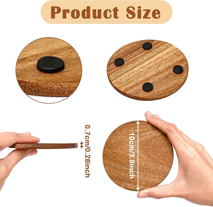 10 Pieces Unfinished Wood Coasters, 4 Inch Round Acacia Wooden Coasters - Image 3