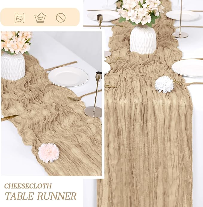 3 Pack Beige Cheesecloth Table Runner 17x108 Inch Semi Sheer Boho Gauze Cheese - Image 6