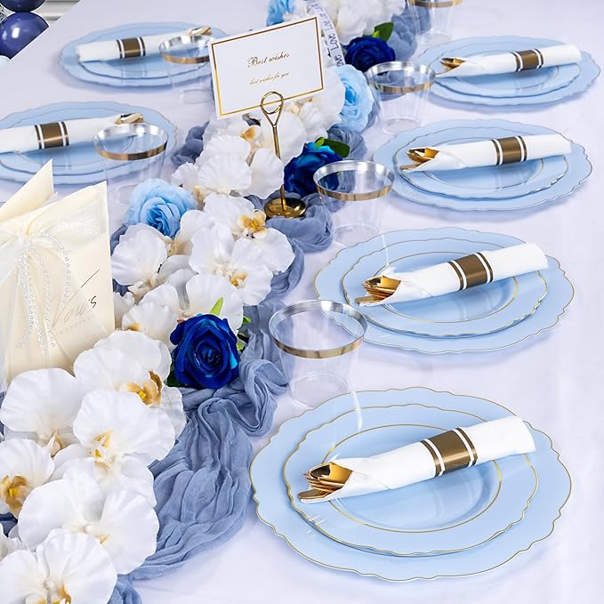 350PCS Blue Plastic Plates - Image 2