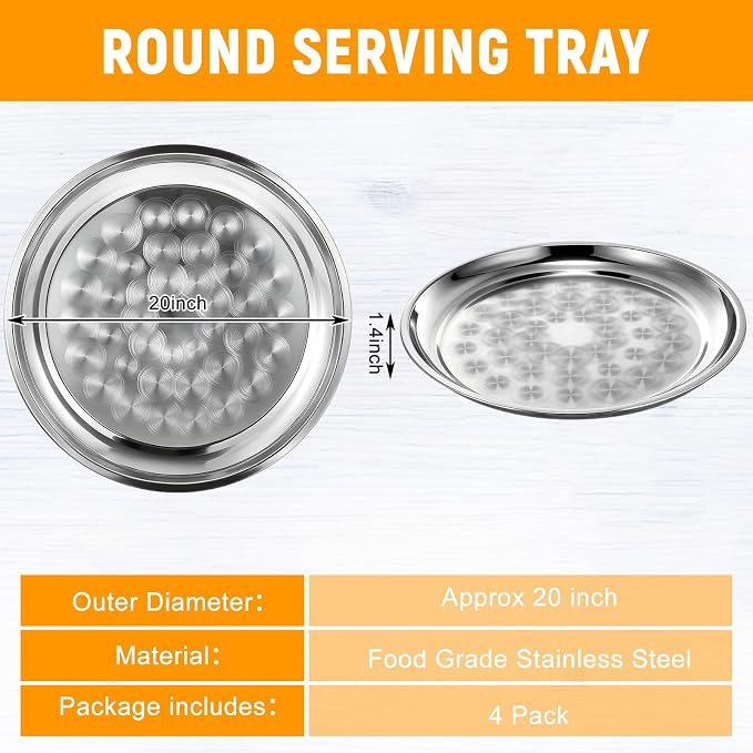 4 Pack Stainless Steel Round Serving Tray - Image 2