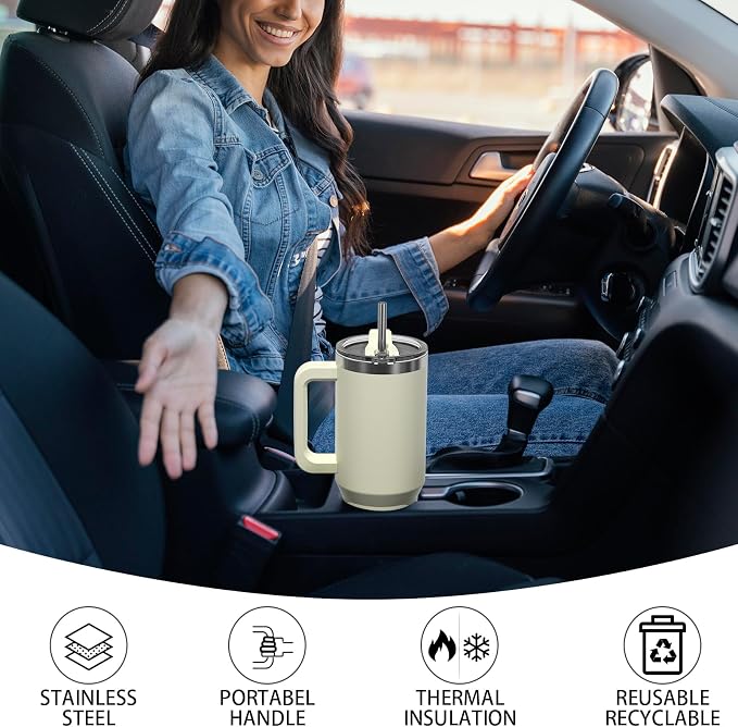 30 oz Tumbler with Handle, Tumbler with Lid and Straw, Double Wall Insulated - Image 6