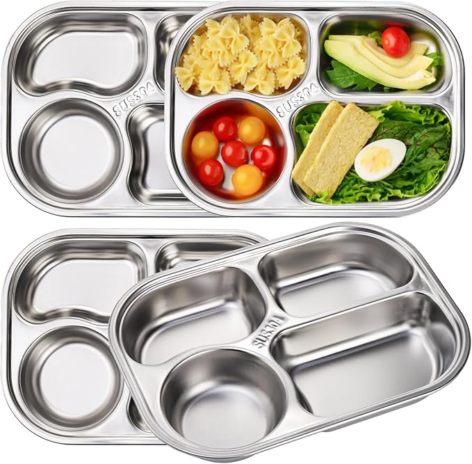4 Pack 18/10 Stainless Steel Divided Plate, Small Child Plate by DEAYOU