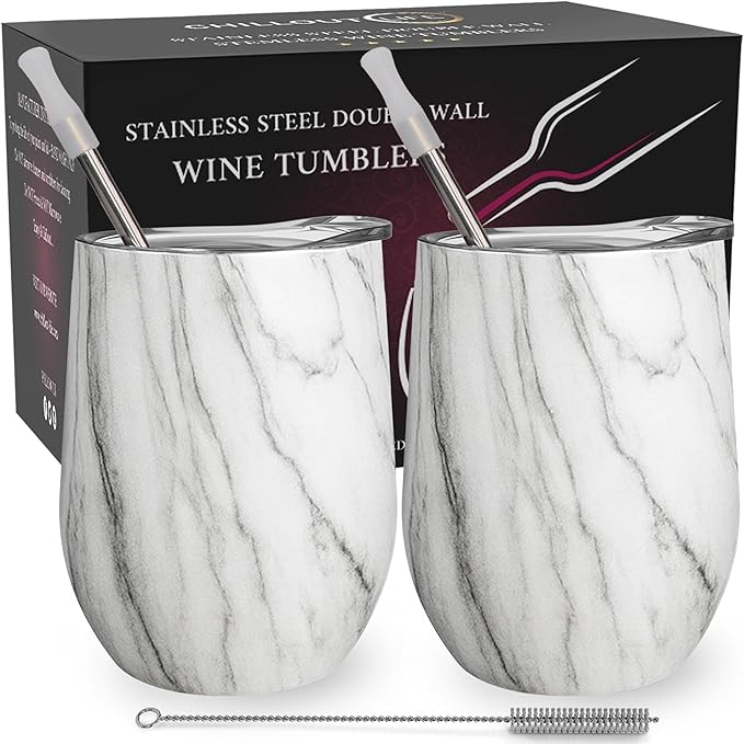 CHILLOUT LIFE 12 oz Stainless Steel Wine Tumblers 2 Pack by CHILLOUTLIFE