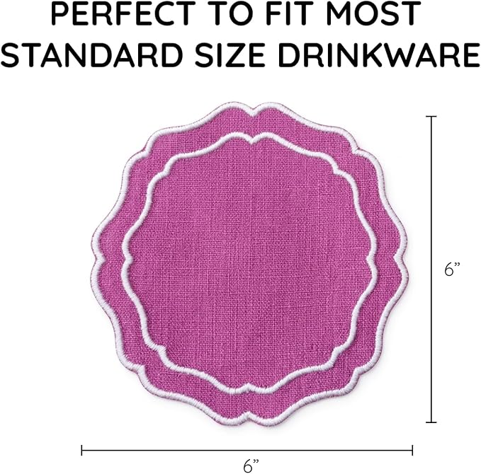 Drink Coasters Set of 6, 6x6 inch, Absorbent Linen Drink Mats - Image 3