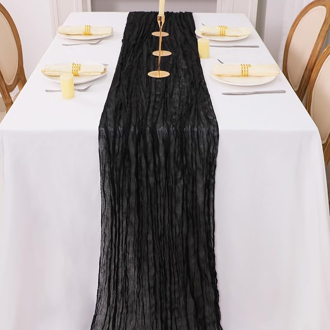 Snowkingdom 6PCS 10 Ft Black Cheesecloth Table Runner, 120 inch Long Cheese - Image 4