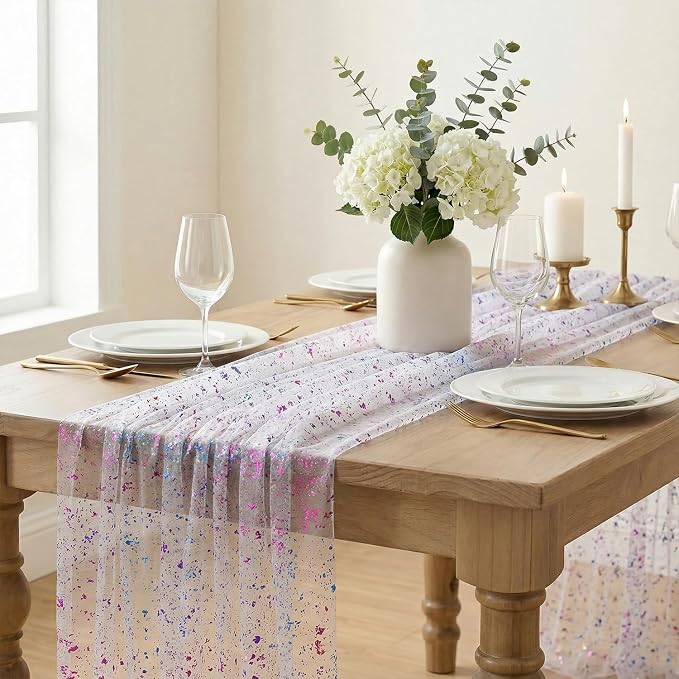 Artoid Mode Colorful Gold Gauze Table Runner 59x120 Inch 10FT, Glitter Metallic - Image 6