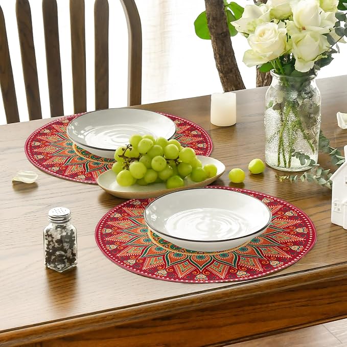 Artoid Mode Red Mandala Round Placemats Set of 4, 14 Inch Seasonal Spring - Image 4
