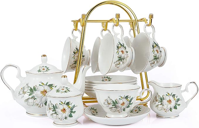 CHENP.HMC Porcelain Tea Cup Set 22-Piece Ceramic Coffee Tea Sets | Cups Saucer by CHENPH