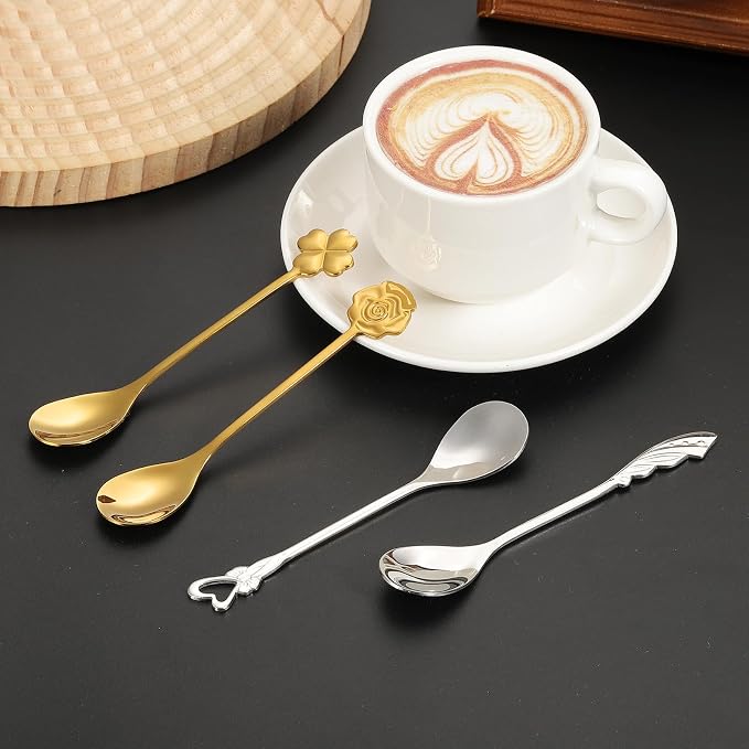 PATIKIL 4pcs Coffee Spoons, Heart/Rose Tea Spoons 304 Stainless Steel Teaspoons - Image 5