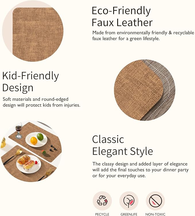 Maxpearl Faux Leather Placemats Set of 4, Suitable - Image 5